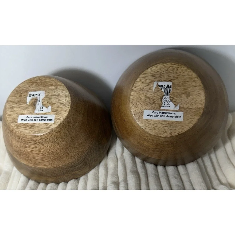 World Market Set of 2 Mango Wood Bowls Enamel Pattern 5.5